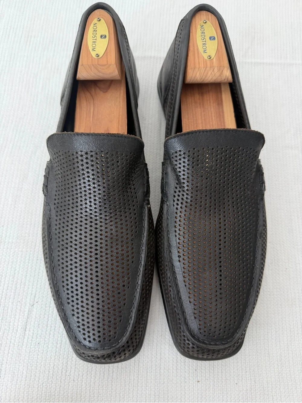 Taryn Rose Perforated Black Leather Slip-On Loafers